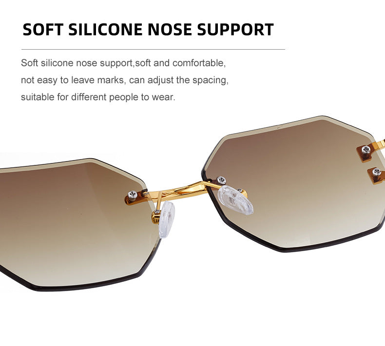 New European and American Retro Frameless Sunglasses for Men with Imitation Wood Grain Temples Wholesale Glasses shades