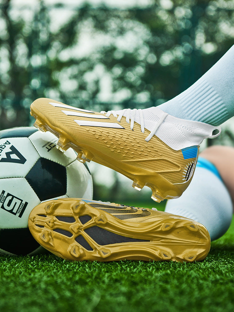 High-top Unisex Youth Soccer Shoes with Broken and Long Spikes for Grass Field Competition Training Student Sports Shoes