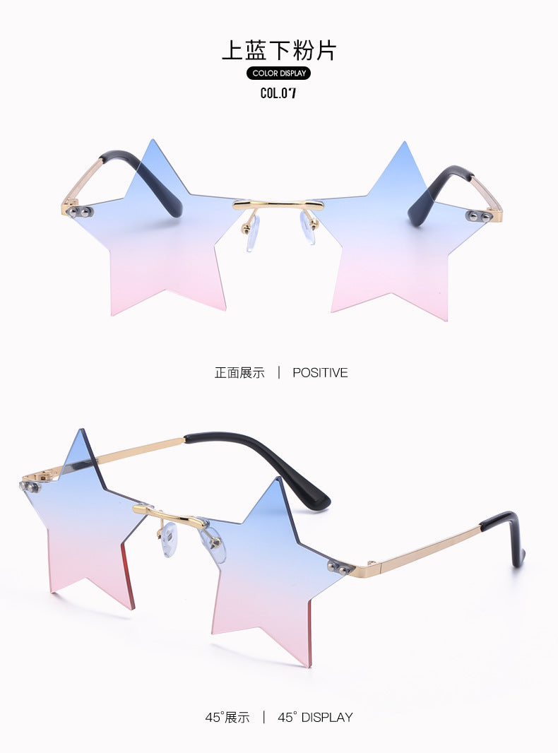 Five-Pointed Star Sunglasses for Women, Rimless Street Style, Unique Sunglasses for Women, European and American Party, Dance, Quirky Couple Glasses