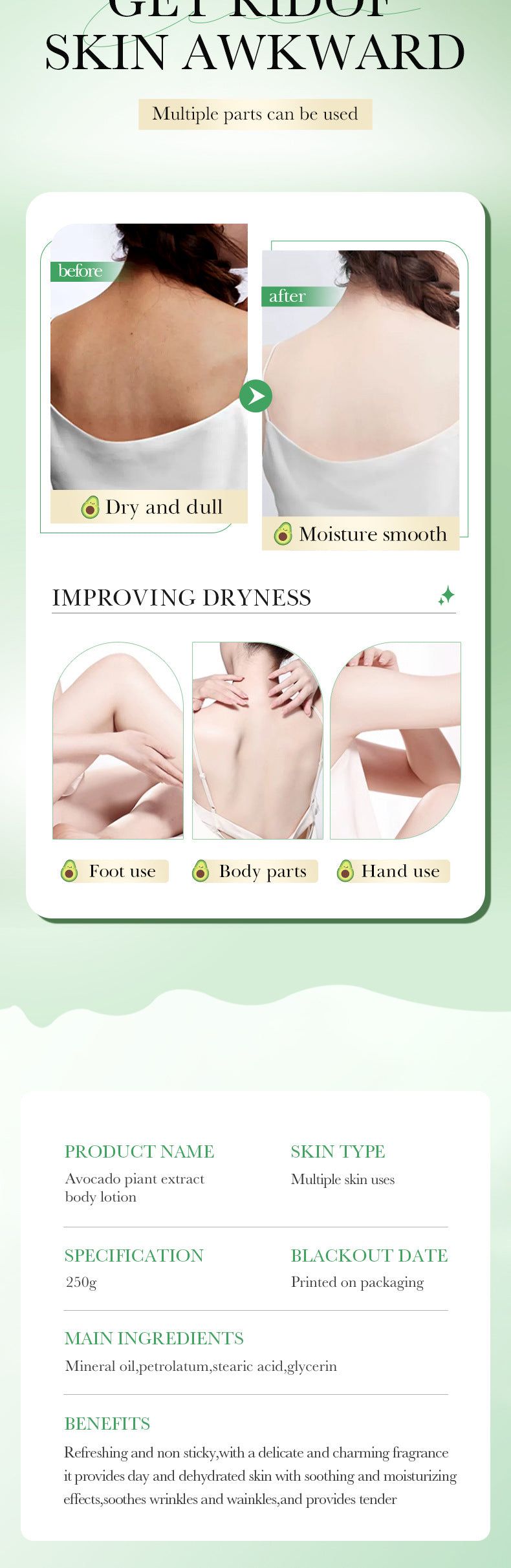Avocado Body Lotion SADOER Autumn and winter moisturizing body cream cross-border foreign trade wholesale