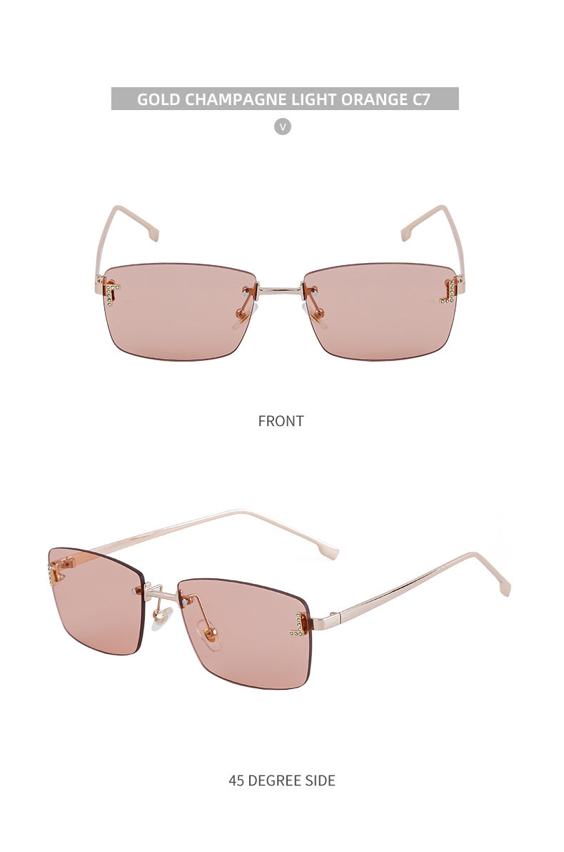 【Customization】European and American Frameless Cut Edge Sunglasses with Rhinestones Square Frame Sunglasses for Women sunglasses