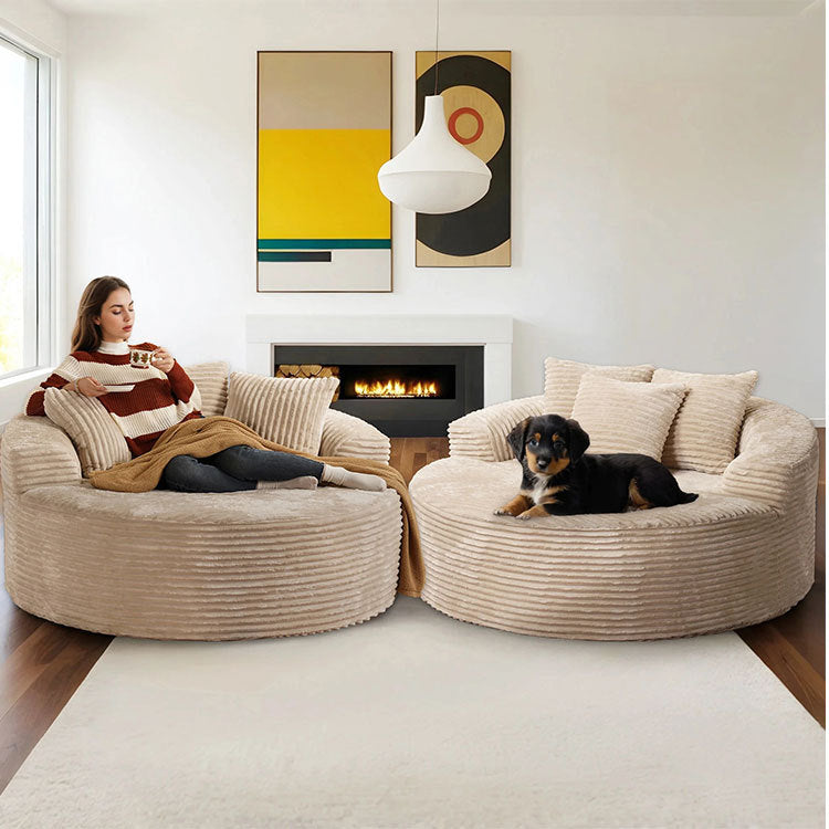 Round Lazy Single Sofa Chair Rabbit Fur Pure Sponge Sofa Bed Without Frame Living Room Compressed Sofa