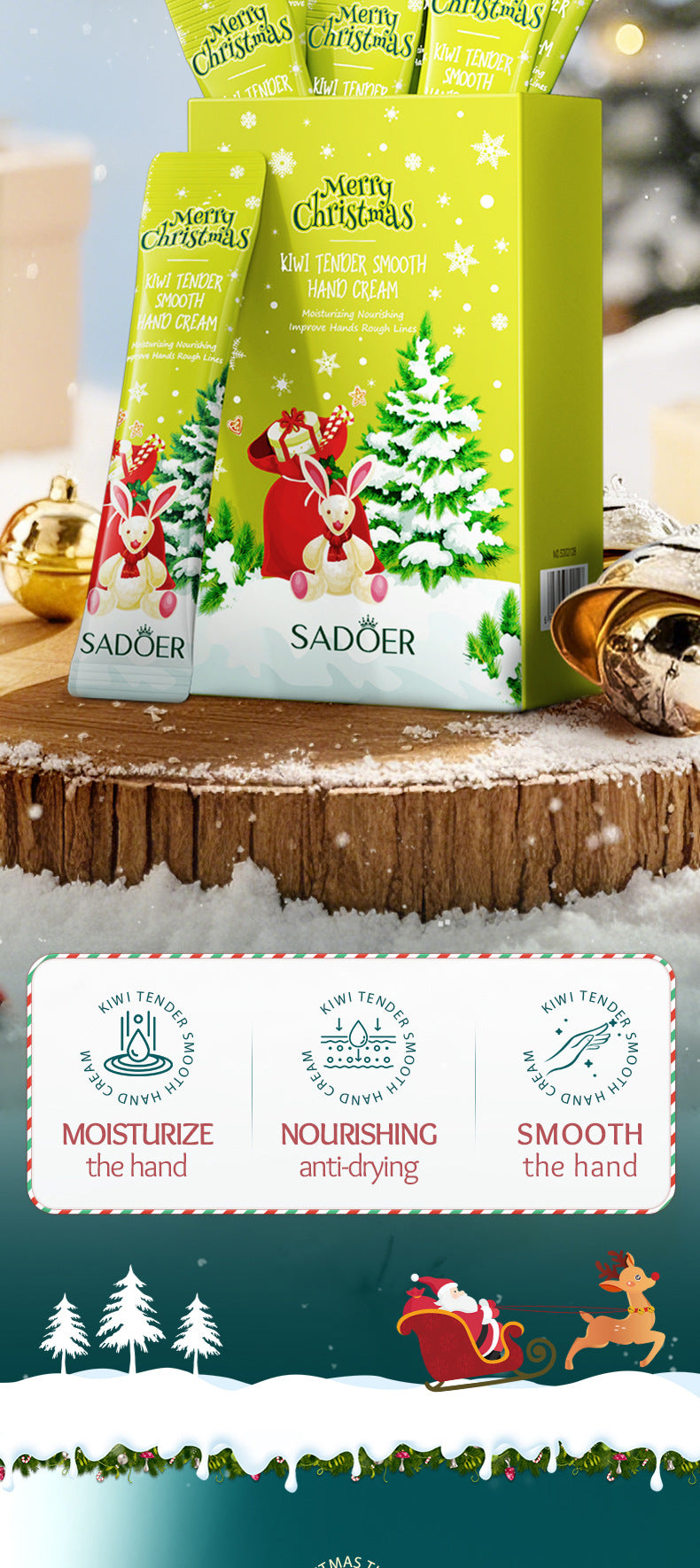Full English Christmas Kiwi Smooth Hand Cream SADOER Anti-chapped Moisturizing Hand Cream  Wholesale