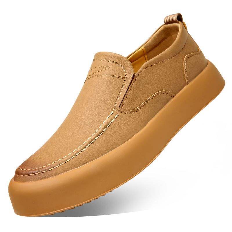 Casual Men's Shoes Business Formal Slip-On Rubber Soft Sole Fashion Hand-Sewn Dirt-Resistant Breathable British Style