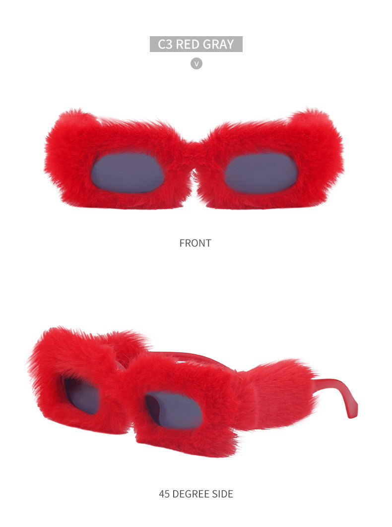 Fashion Plush Square Frame Sunglasses for Women Winter Full Coverage Sunglasses Wholesale Same Style for Women sunglasses