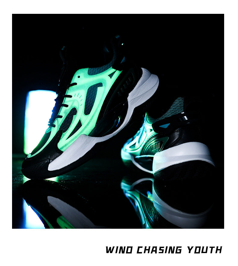 Four Seasons New Luminous Mesh Breathable Men's Shoes Casual Trendy Basketball Shoes High Elastic Cushioning Wear-Resistant Non-Slip Sports Shoes