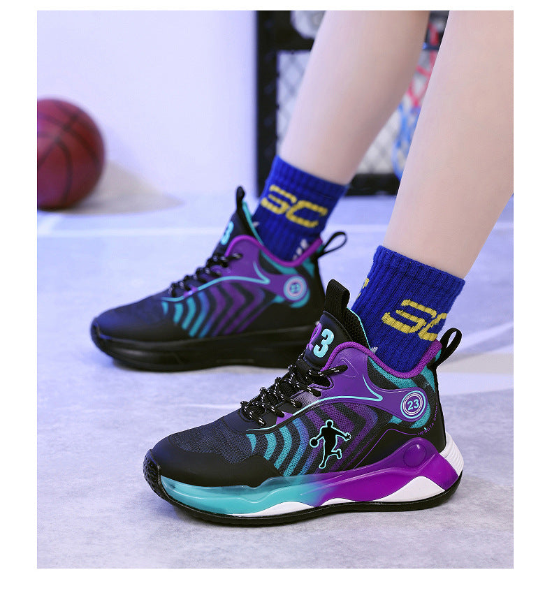 Big Kids Practical Basketball Shoes Children Professional Training Wear-Resistant Sneakers Mesh Breathable Non-Slip Running Sports Shoes