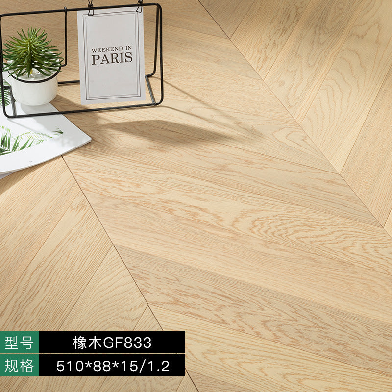 In stock wholesale Door-to-Door Installation Underfloor Heating Locking Rib Core Structure New Three-layer Solid Wood Fishbone Pattern Flooring for Home Use