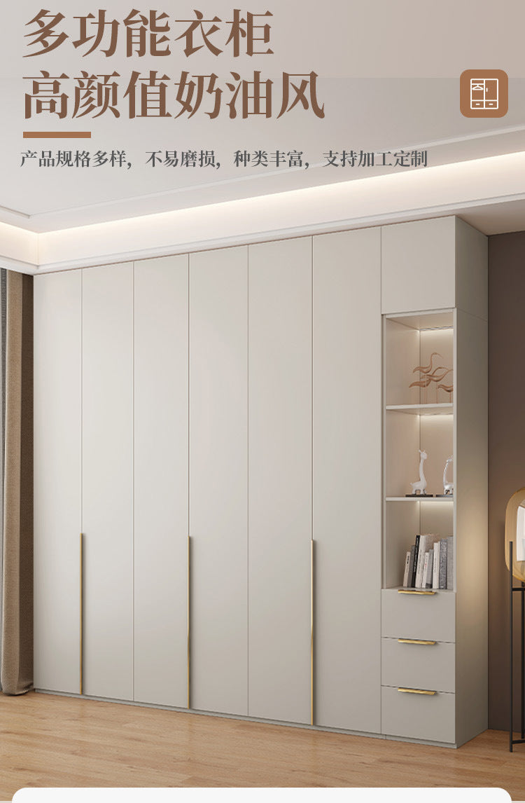 Cream Style Solid Wood Wardrobe Modern Simple Bedroom Storage Cabinet One Door to Ceiling Economical Small Apartment Home Large Wardrobe