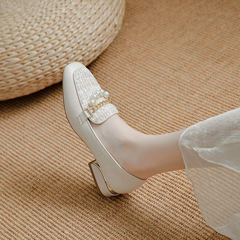 Women's Shoes2025New Slip-On Soft Sole Loafers Versatile Matching Dress Shoes Thick Heel Comfortable Evening Style Mid-Heel Shoes