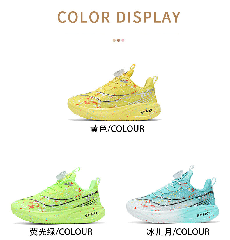 Children's Running Shoes with Rotating Buckle, Breathable Mesh Surface, Ultra-light Soft Sole, Wear-resistant, Non-slip, Racing Sports Shoes for Boys and Girls