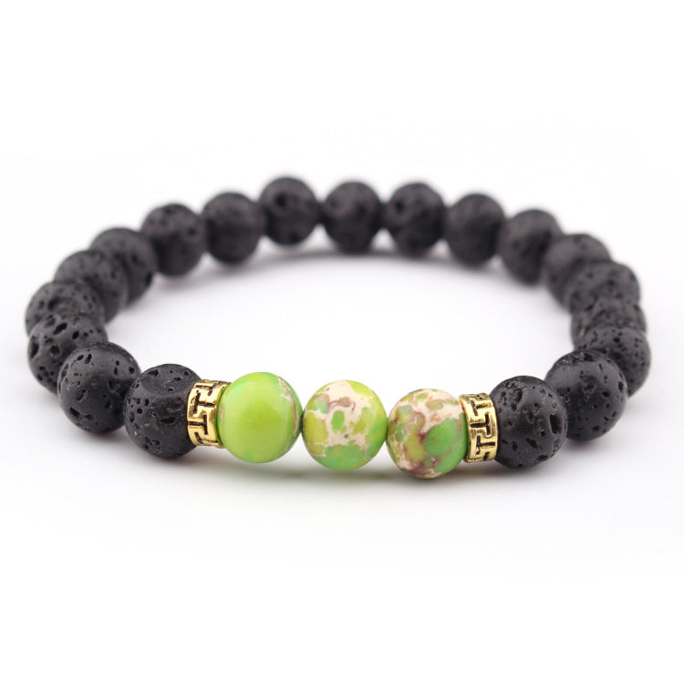 White Pine Volcano Bracelet Men's Gift Natural Stone8mm Bead Spacer Bracelet Emperor Volcanic Stone Elastic Bracelet