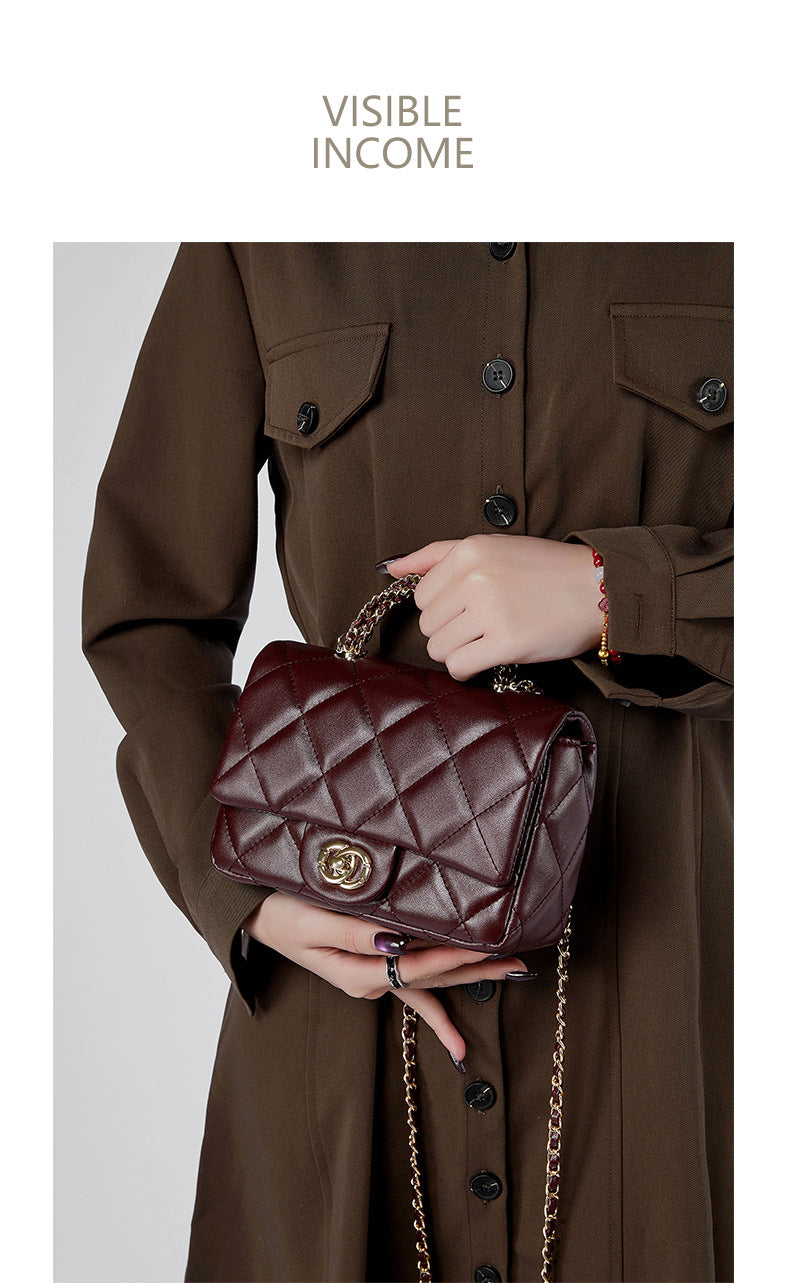 European and American Style Small Chanel-Style Quilted Chain Bag for Women, Simple Fashionable Women's Bag, Versatile Light Luxury Handbag, Shoulder Bag, Crossbody Bag, Genuine Leather