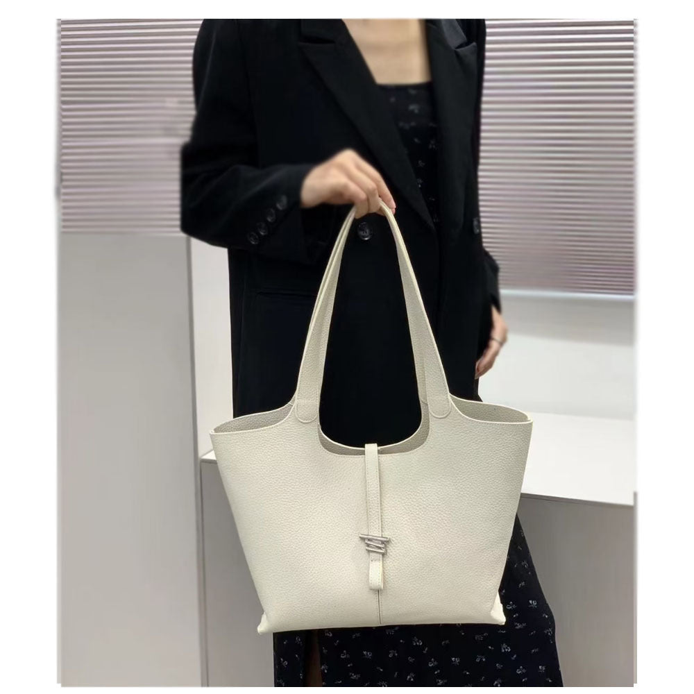 Wind Chime Tote Bag2025New Top Layer Cowhide High-End Large Capacity Niche Design Commuter Shoulder Underarm Bag