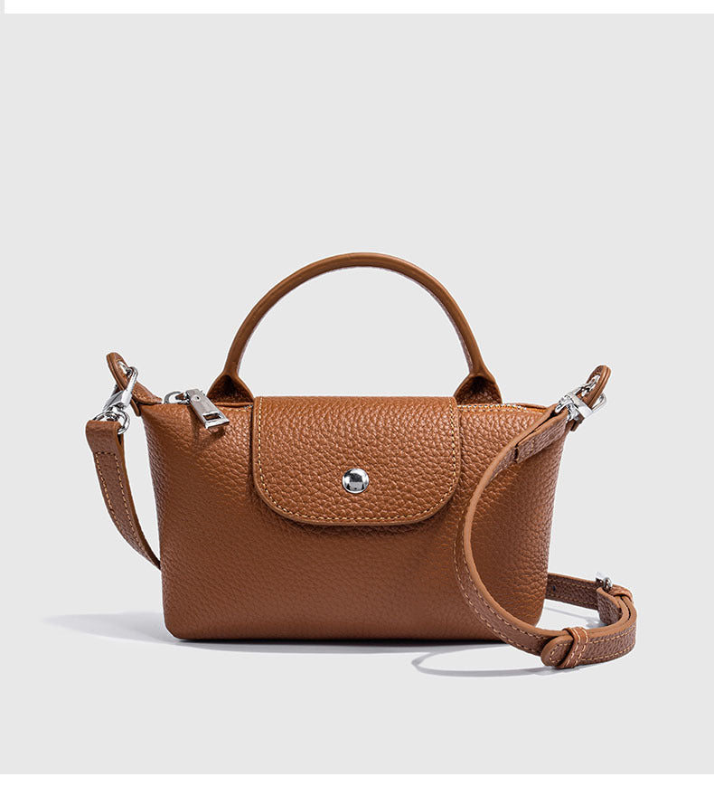 First Layer Cowhide Dumpling Bag Casual Genuine Leather Phone Bag for Women Summer Crossbody Bag Versatile Lightweight Walking Small Bag