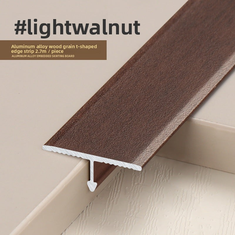 Light Walnut edge strip featuring aluminum alloy wood grain design for seamless transitions.
