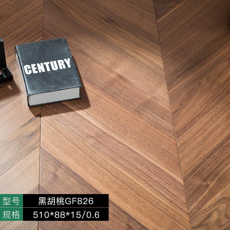 In stock wholesale Door-to-Door Installation Underfloor Heating Locking Rib Core Structure New Three-layer Solid Wood Fishbone Pattern Flooring for Home Use