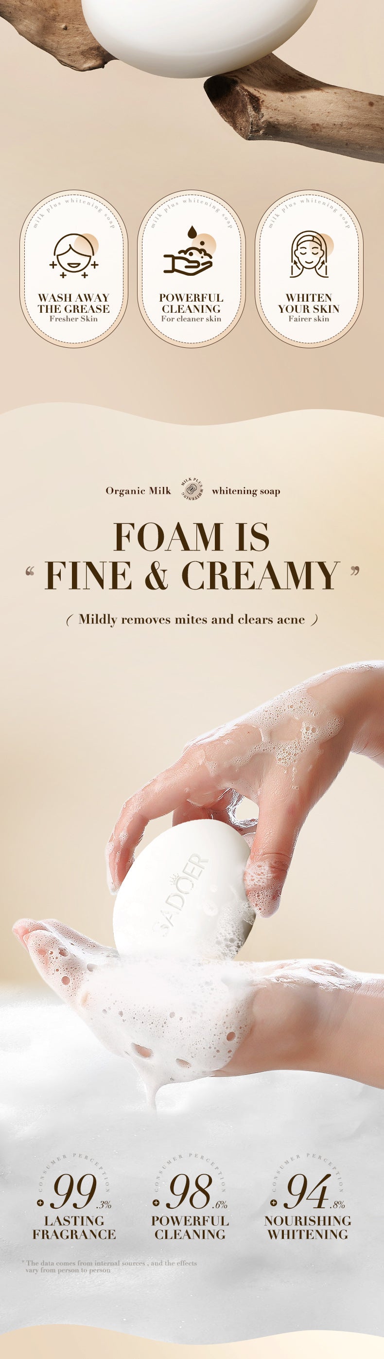 SADOER 牛奶保湿皂 100克 通用手工皂 身体清洁 跨境批发