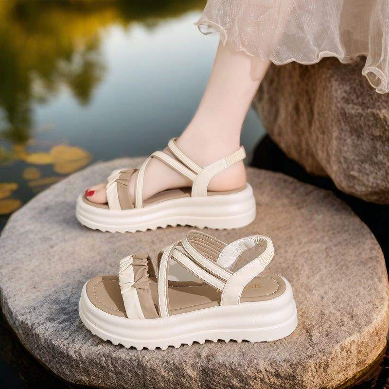 Waterproof Platform Roman Sandals for Women, Breathable Non-Slip Thick Sole Women's Shoes, Student Outdoor Casual Versatile Elastic Strap Beach Shoes