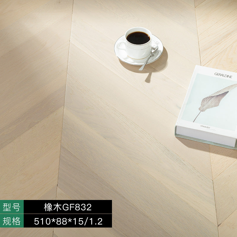 In stock wholesale Door-to-Door Installation Underfloor Heating Locking Rib Core Structure New Three-layer Solid Wood Fishbone Pattern Flooring for Home Use