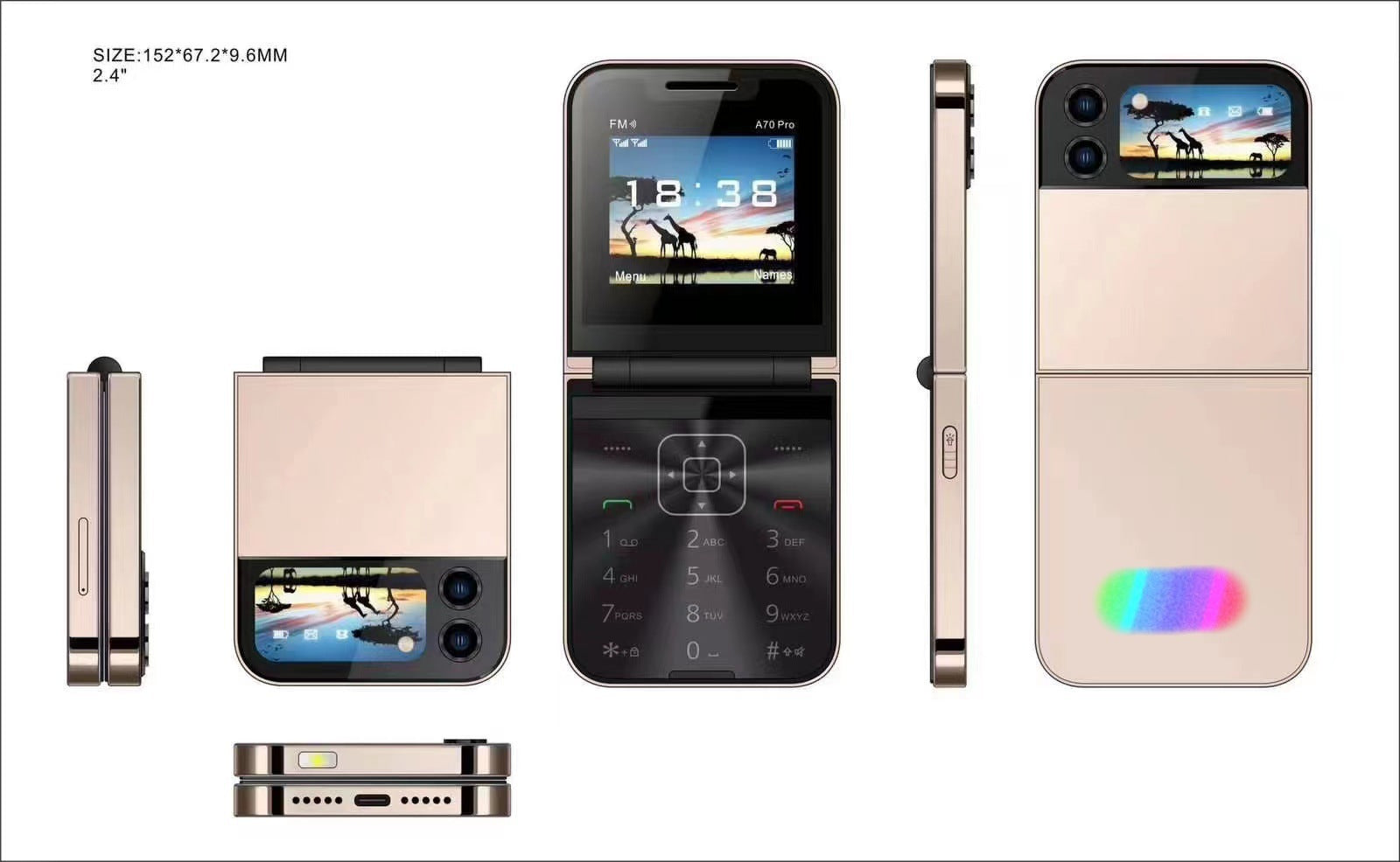 A7pro Flip Phone Mini Feature Phone Foldable Phone with Buttons2G Foreign Language Multi-Language