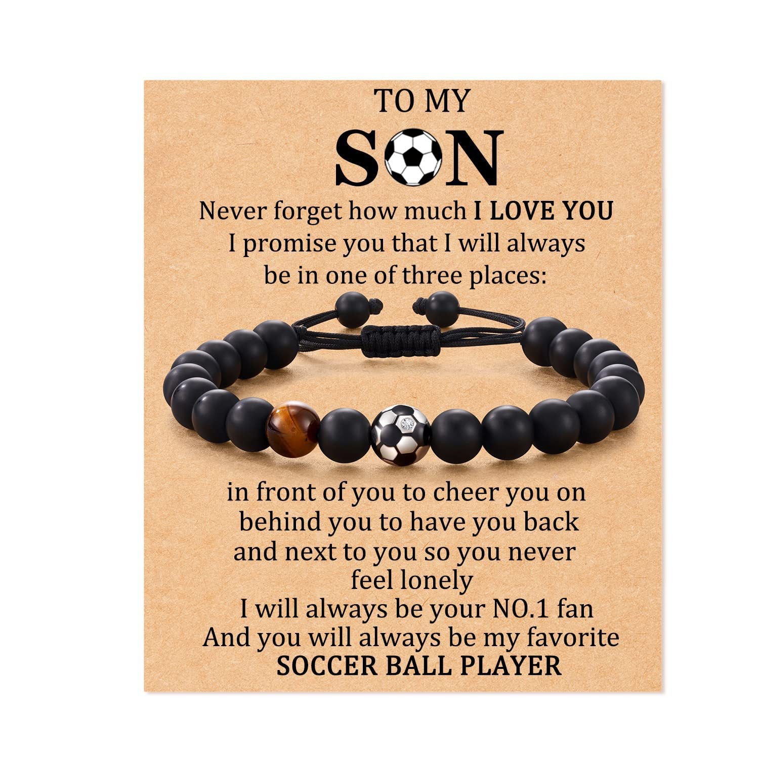 Football Beaded Bracelet to my son Gift Black Matte Coach Bracelet Tiger Eye Stone Baseball Woven Bracelet