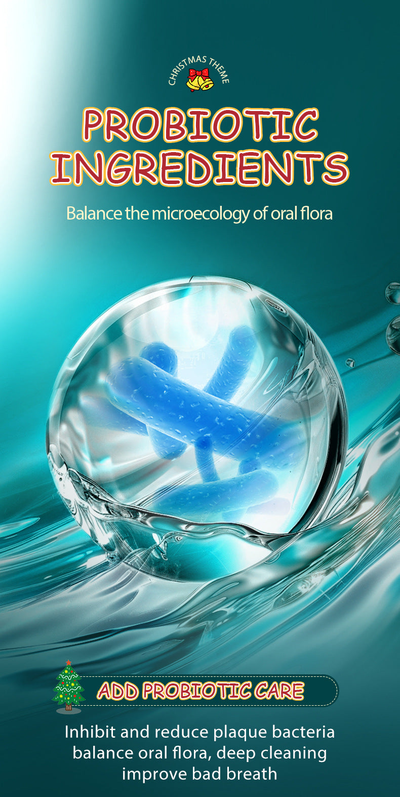 Full English Christmas Probiotic Mouthwash SADOER Green Lemon Mint Oral Cleanser  Wholesale