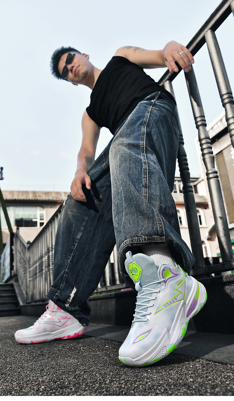 Professional Basketball Shoes for Men, Autumn Non-Slip Wear-Resistant Sports Shoes, Youth Junior High School Specialized Practical Sneakers, Mandarin Duck Color