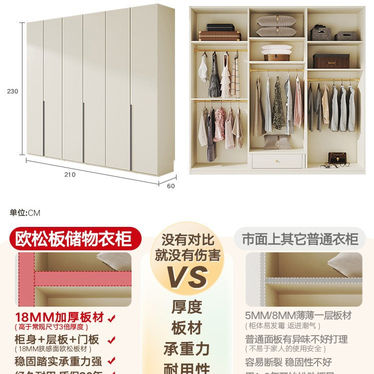 Custom Wardrobe One-Door to Ceiling Combination Home Bedroom Furniture Simple Modern European Pine Board Storage Closet