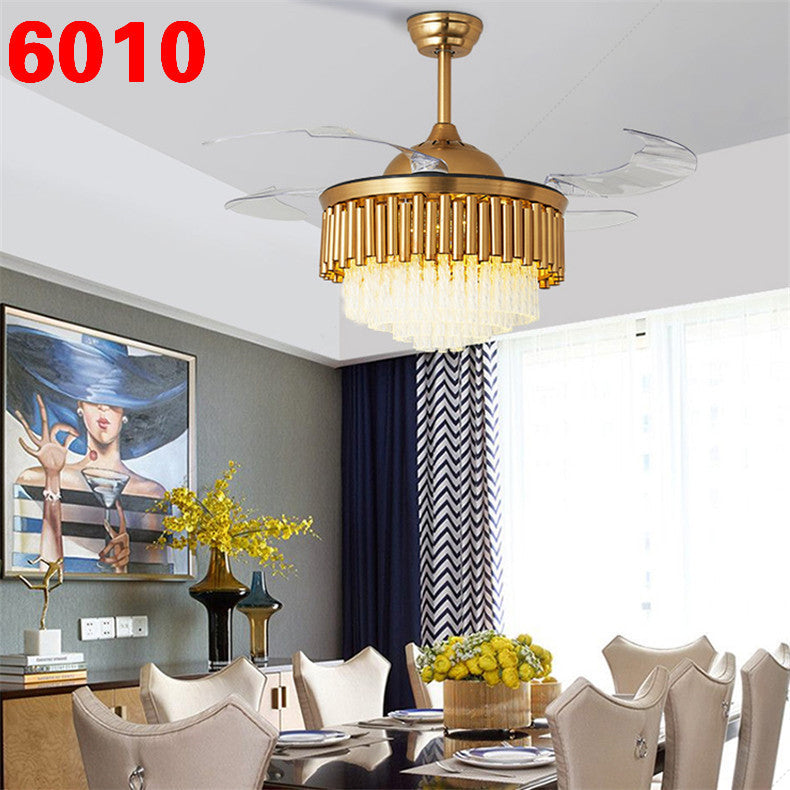 Invisible Fan Light Remote Control led Fan Chandelier Home Electric Fan Lamp scandinavian Iron Restaurant Lamp Crystal Ceiling Fan Lamp