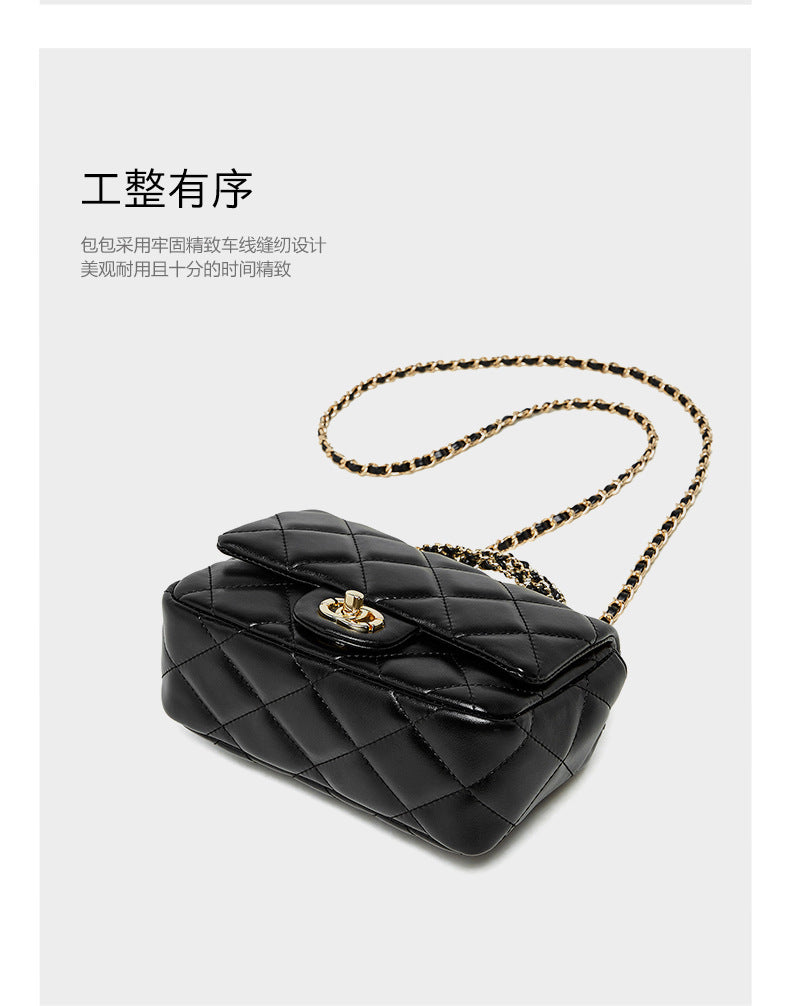 European and American Style Small Chanel-Style Quilted Chain Bag for Women, Simple Fashionable Women's Bag, Versatile Light Luxury Handbag, Shoulder Bag, Crossbody Bag, Genuine Leather