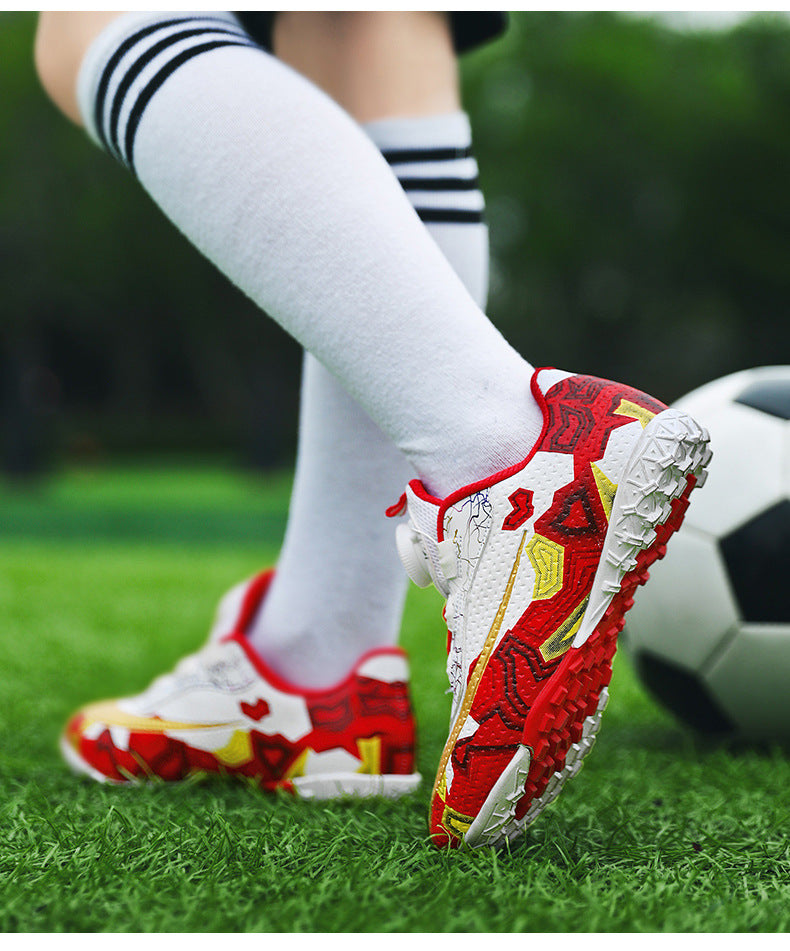 New Children's Rotating Buckle Broken Nail Training Football Shoes Girls Boys Primary School Students Competition Training Sneakers