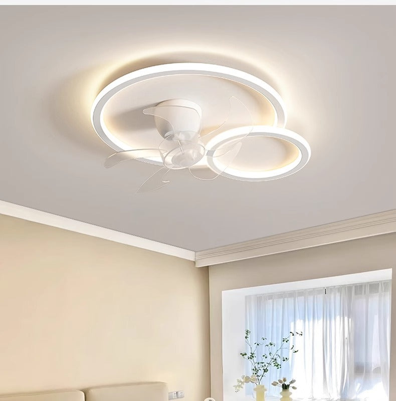 2025New Bedroom Ceiling Fan Light360Degree Rotating Airflow Energy-saving Eye Protection Cream Style Voice Control Lamp