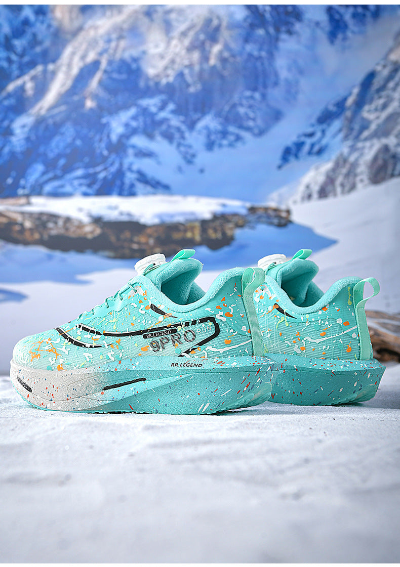 Winter New Thickened Warm Luminous Rotating Buckle Running Shoes with Real Carbon Plate Cushioning and Anti-Slip Sports Shoes