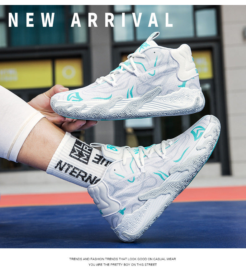 New Mid-Calf Professional Basketball Shoes Outdoor Practical Breathable Couple Shoes Thick Sole Non-Slip Unisex Shock Absorption Sports Shoes