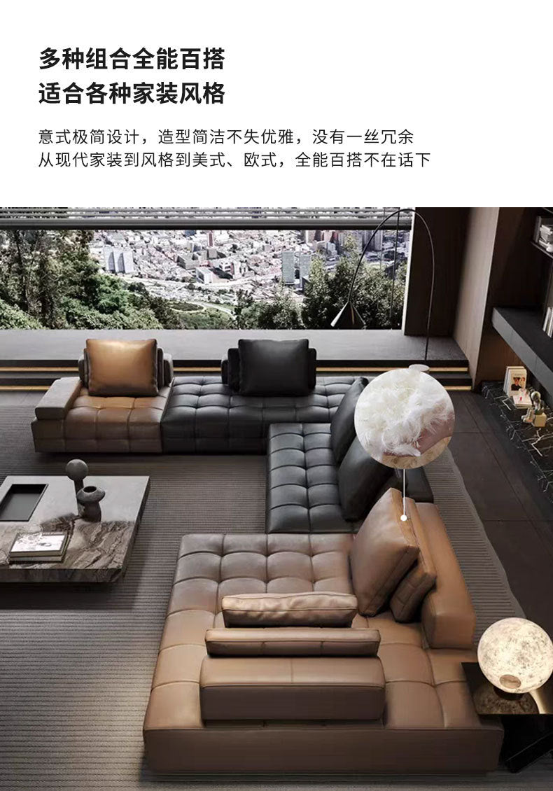 Lawrence Genuine Leather Sofa Italian Minimalist Style for Small and Large Apartments, Villas, and Clients, Corner Sofa, Modern Straight Row Leather Sofa Shipping and tax not included