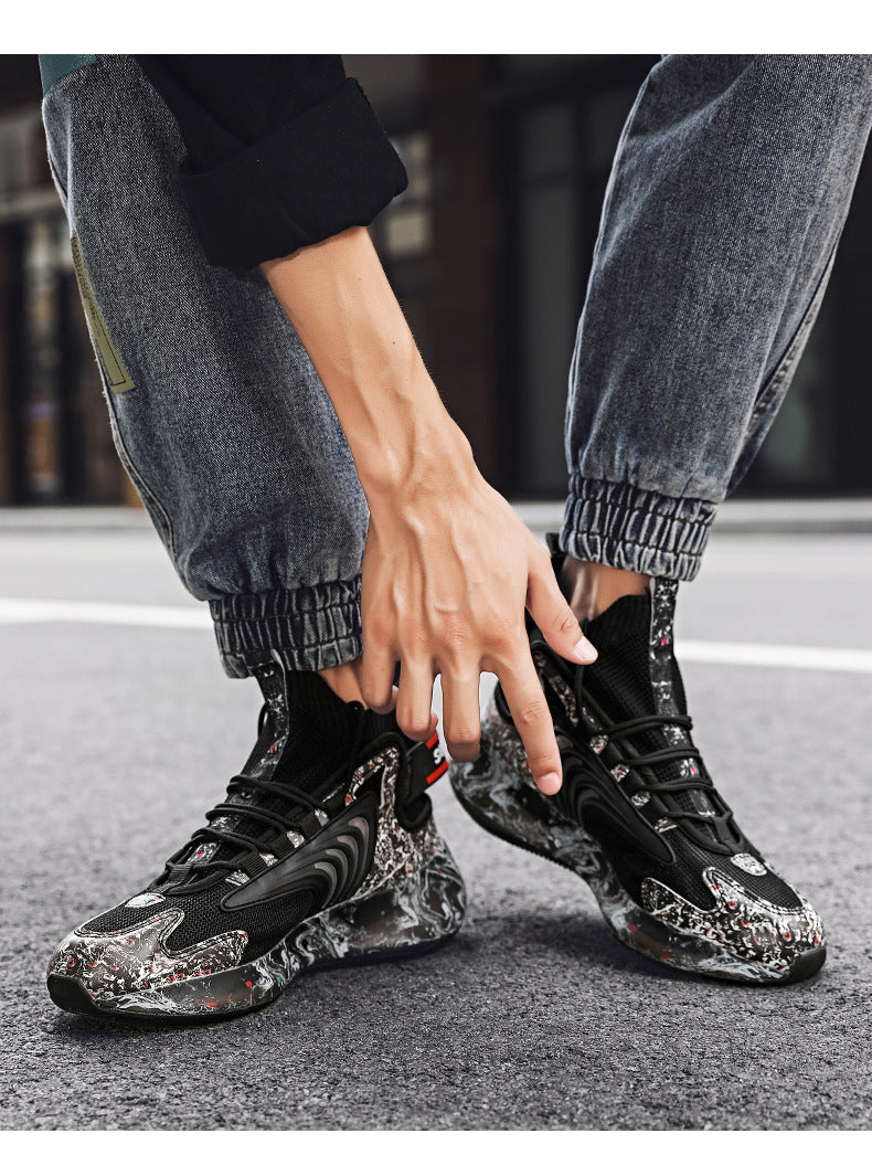 2025New National Fashion Casual Shoes Breathable Mesh Patchwork Men's Shoes Thick Sole Height Increasing Non-Slip Wear-Resistant Sports Shoes