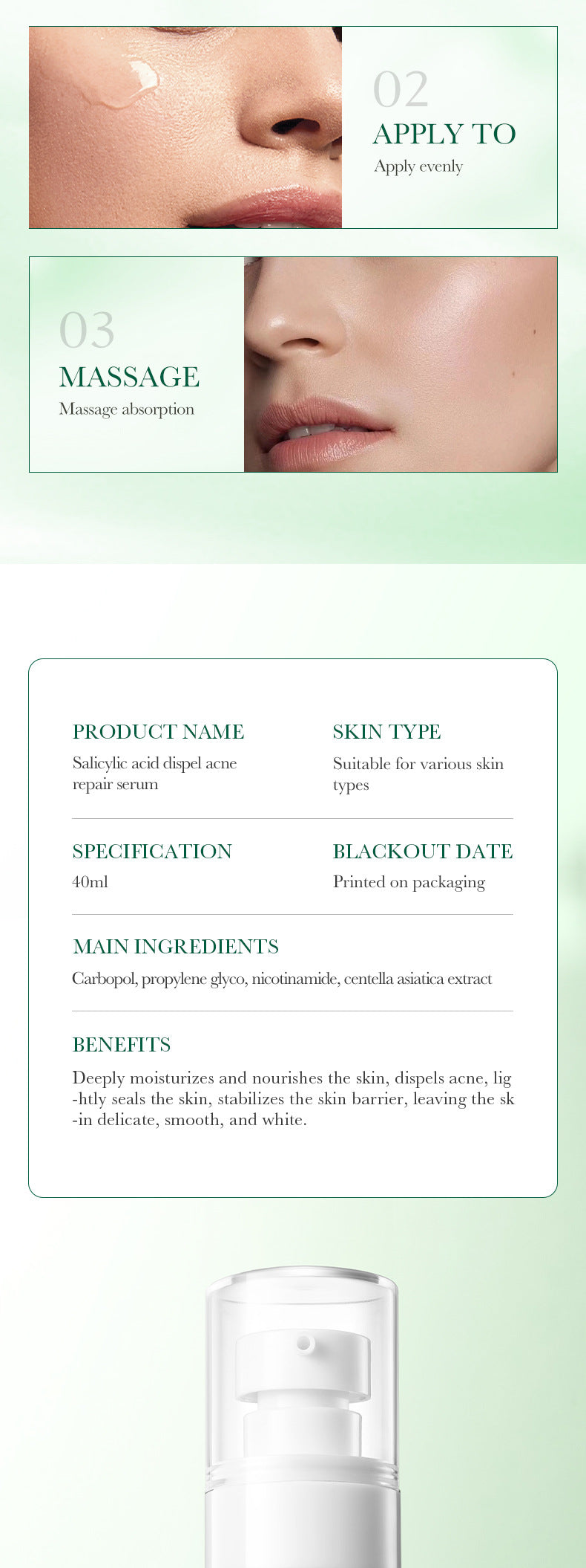 Full English Salicylic Acid Skincare Series SADOER Anti-acne Amino Acid Moisturizing and Hydrating Skin Care Products  Foreign Trade Approval
