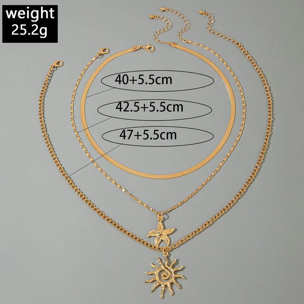 European and American Fashion Jewelry Double Layer Stacked Sunflower Pendant Necklace Simple Flat Snake Necklace Wholesale