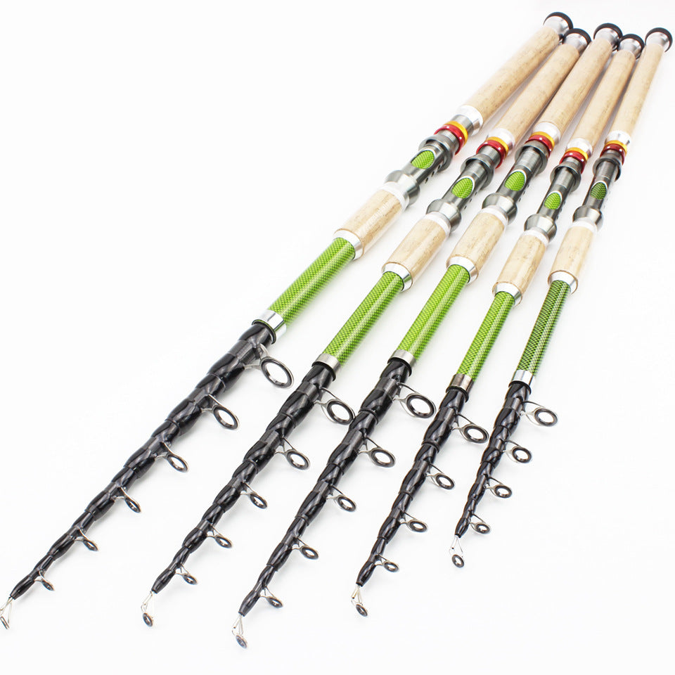 A Long Casting Telescopic Lure Rod with Long Wooden Handle, Sea Rod, Rock Fishing Rod, Carbon Fiber Carp and Bass Rod MH Tune