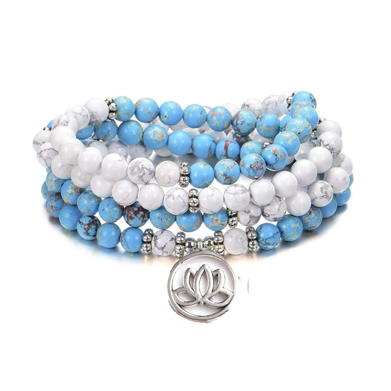 Men's Emperor Stone Bracelet108Series Elastic Cord Natural Stone Beads Lotus Buddha Pendant White Turquoise Long Bracelet