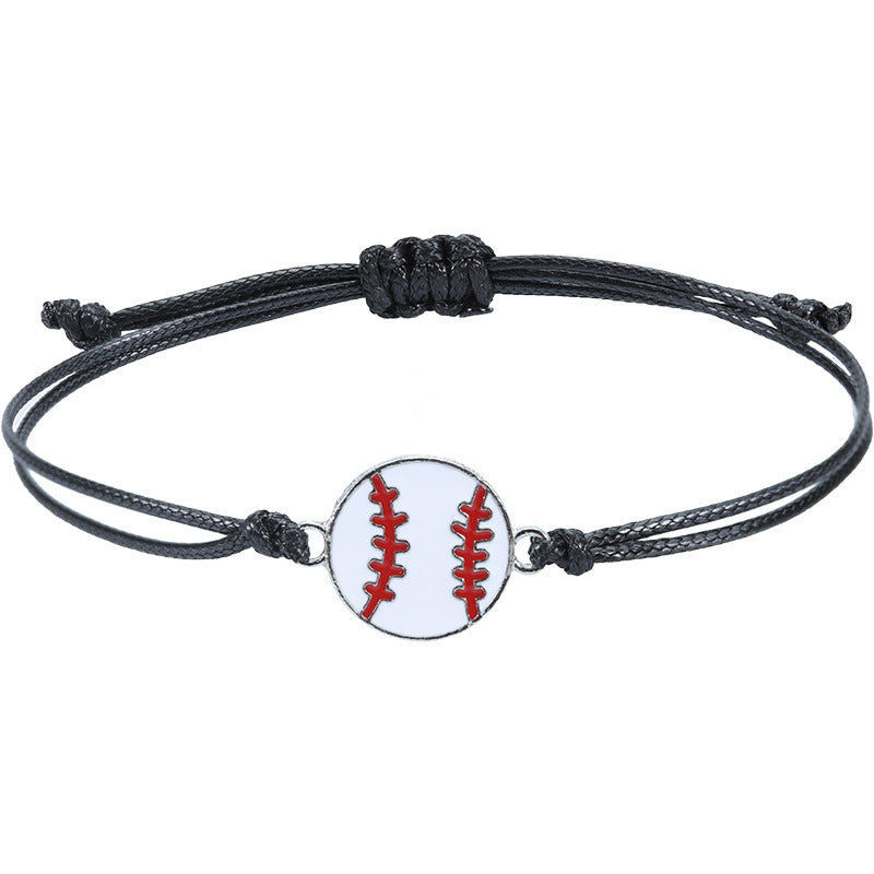 Basketball Wax Line Simple Bracelet Men's Holiday Gift Football Baseball Alloy Pendant Fan Sports Woven Bracelet