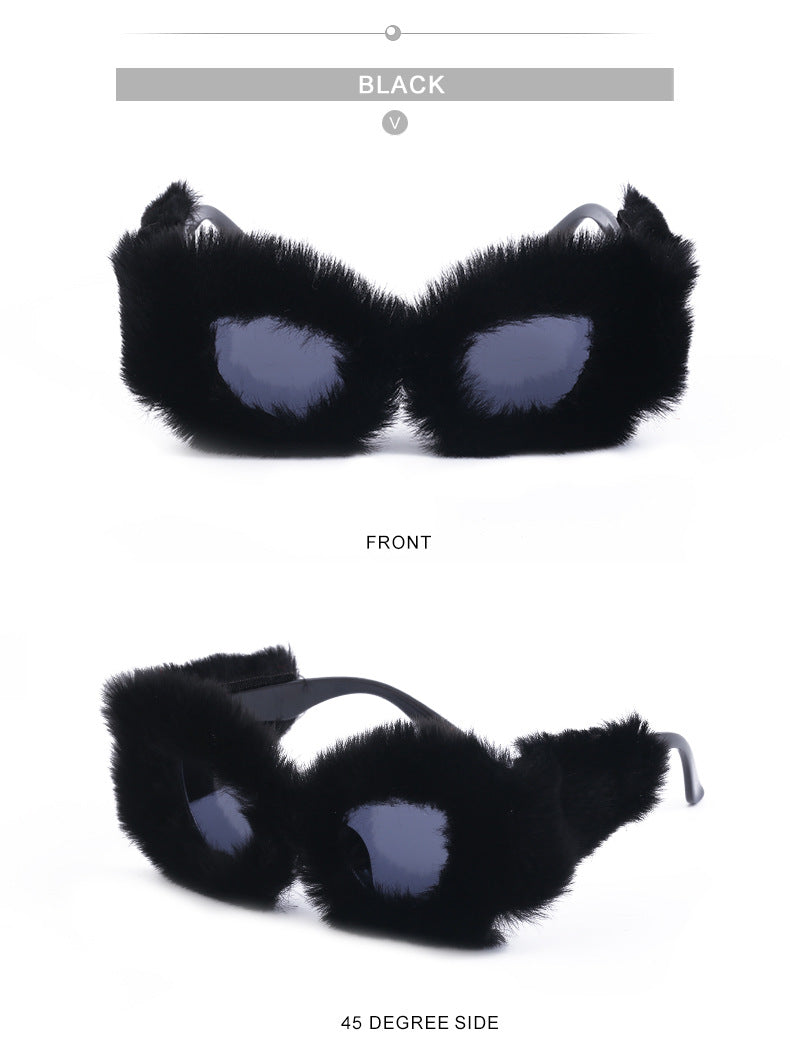 Puppy Style Plush Winter Sunglasses for Women Fashion Cat Eye Sunglasses European and American Style Sunglasses