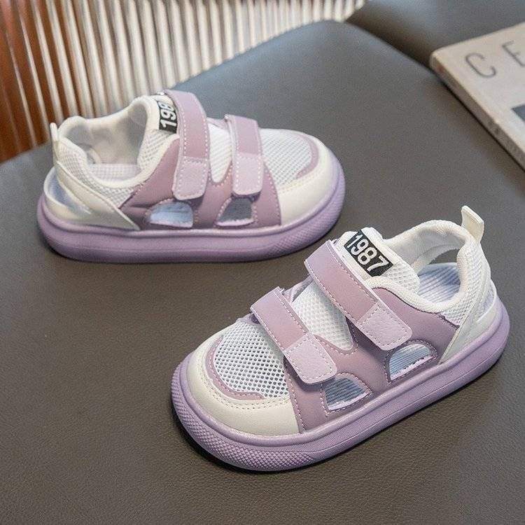 Girls Sports Closed-Toe Sandals Summer Style2025Summer New Children's Hollow Breathable Single Mesh Shoes Girls' White Shoes