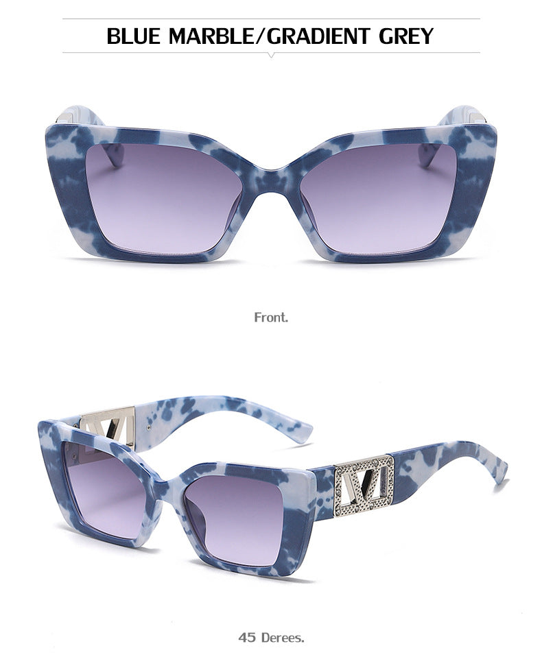 European and American Fashion Small Square Frame Sunglasses for Women, High-End Trendy Cat Eye Diamond-Studded Men's Driving Sunglasses