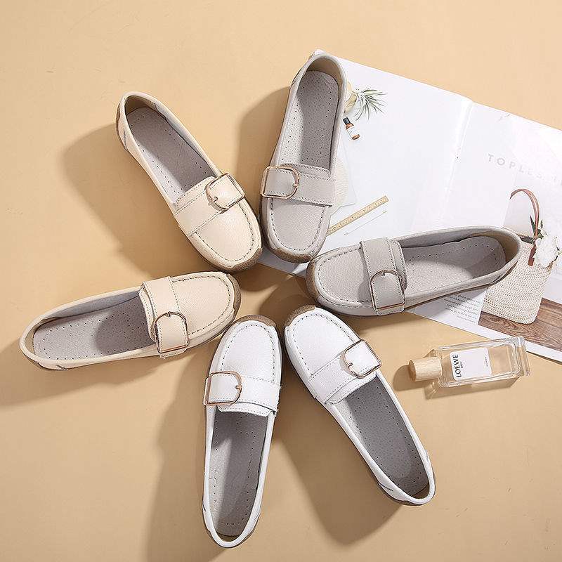 Women's Shoes Flat Soft Sole Loafers Women's Mid-Heel Soft Leather Nurse Shoes Rubber Sole Fashion Versatile Mom Shoes