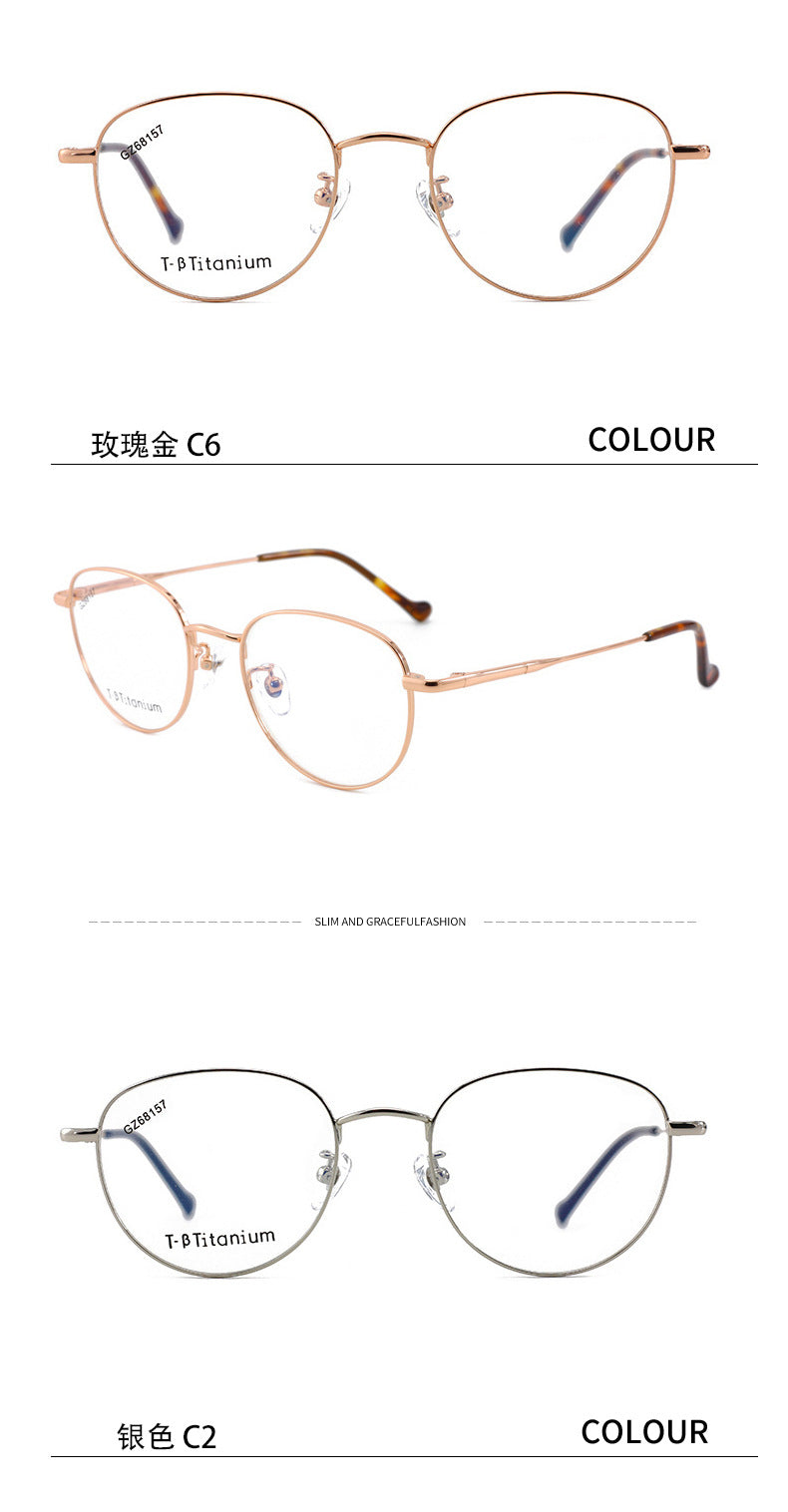 Vintage Half Titanium Eyeglass Frame Oval Frame Unisex Fashion Versatile Glasses Metal Frame Hot Sale