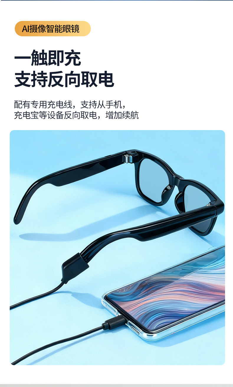 In stock wholesale ai Smart Translation Bluetooth Glasses1200w Photography and videography dual microphone noise reduction live streaming stable output