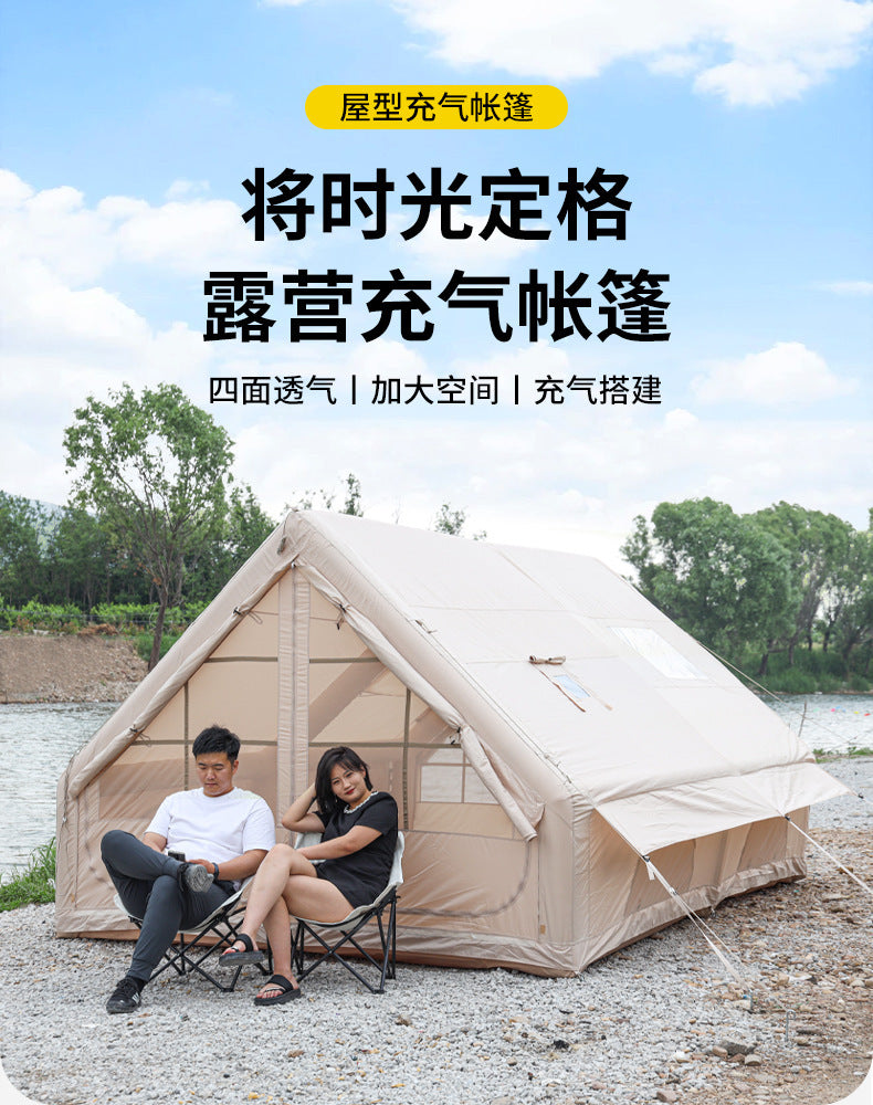 6㎡Camp Single Layer Inflatable Tent Outdoor Camping Rainproof Family Camping3-4Rooftop Tent for Camping and Home Use