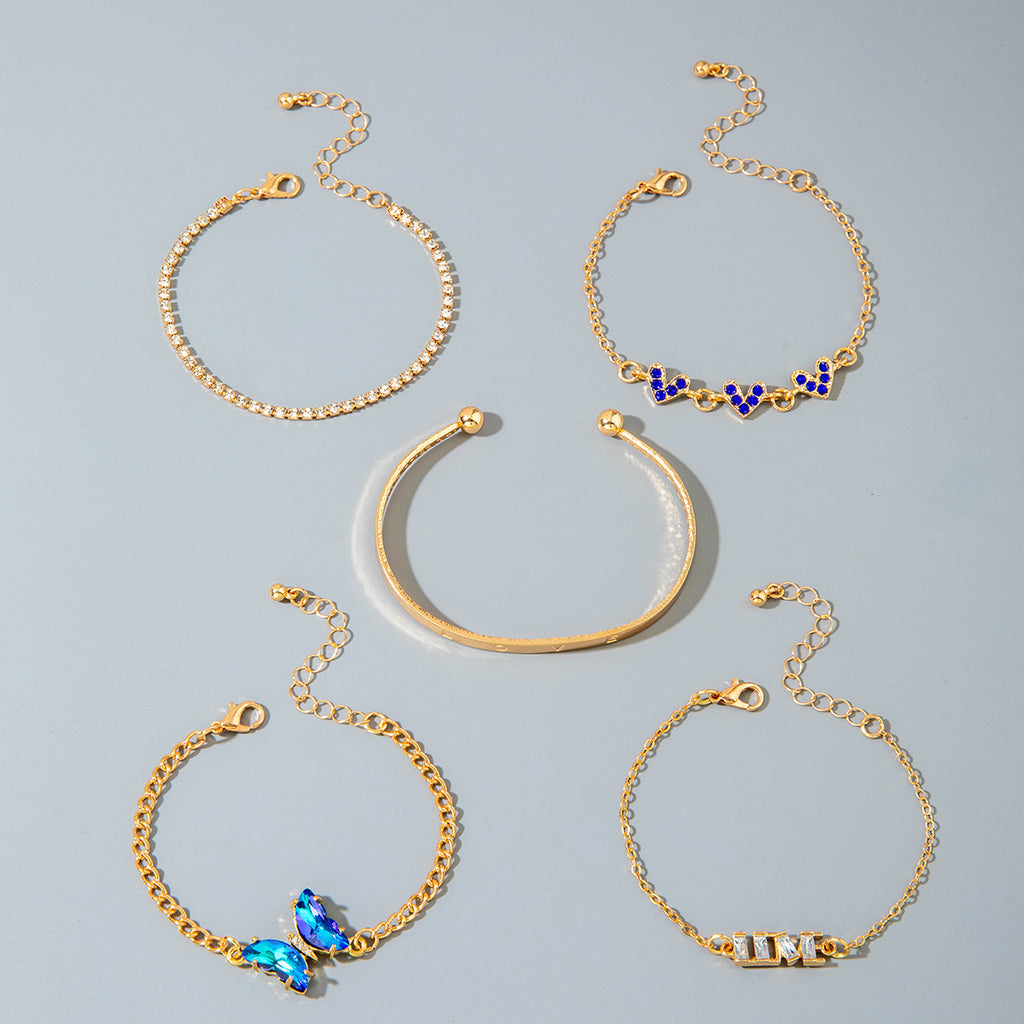 European and American Jewelry High-End Imitation Crystal Butterfly Bracelet Set Fashion Inlaid Diamond Heart Bracelet Wholesale